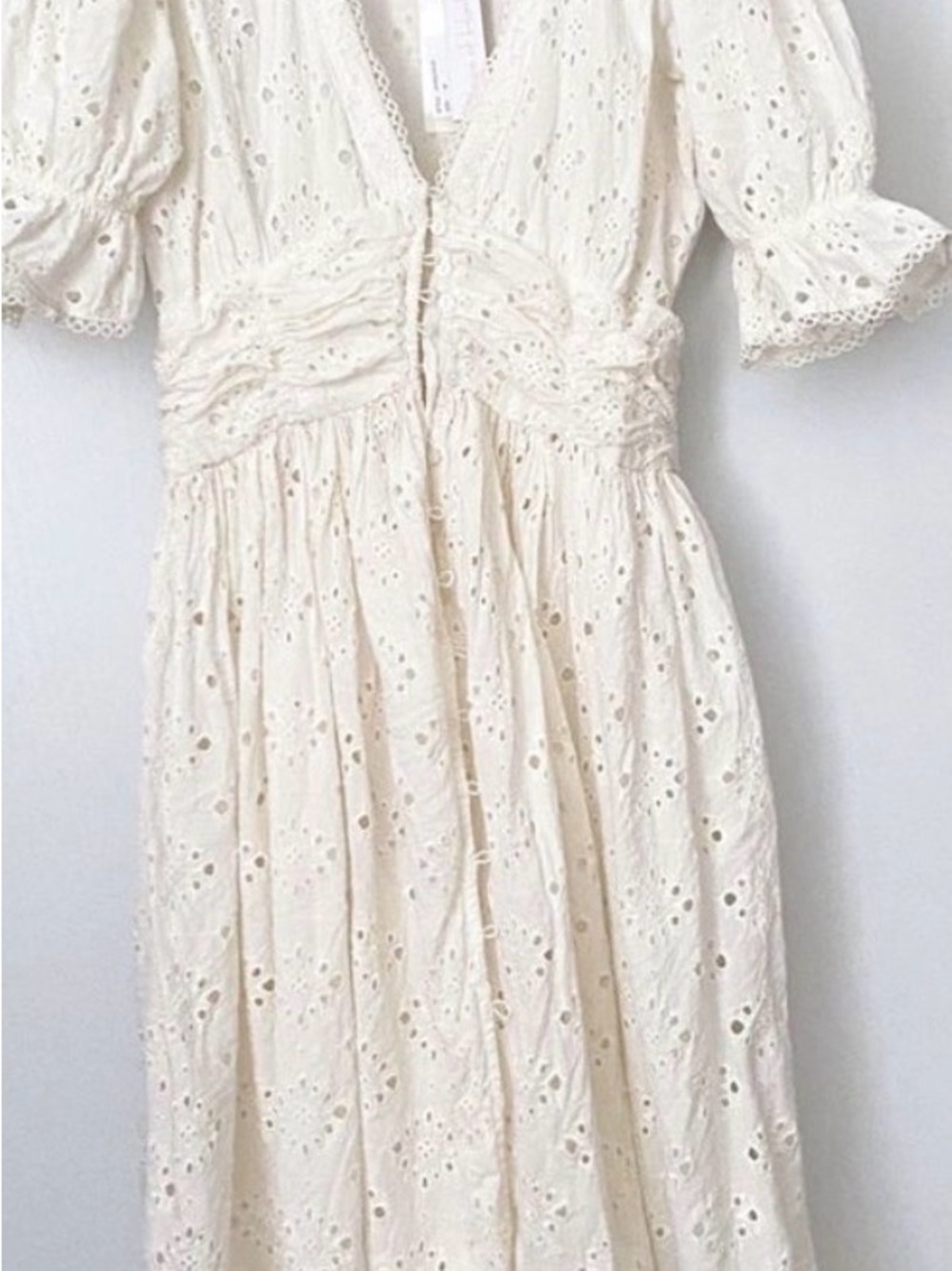 House of Harlow Ivory Eyelet V-Neck Midi Dress